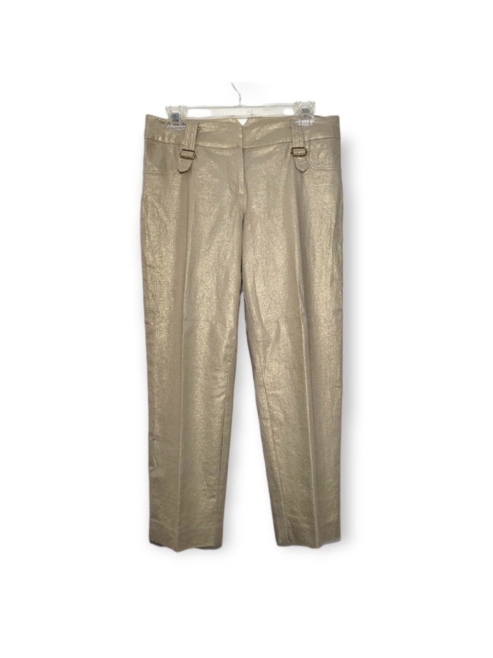 Cache Shimmery gold linen Ankle Pants with Buckle Straps